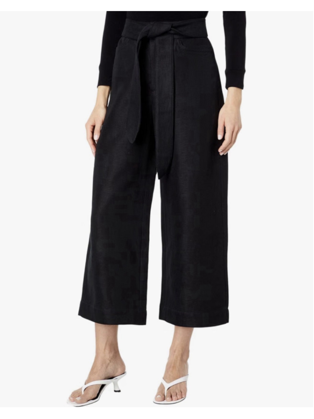 Vince Pants Size 8 Black Wide Leg Cropped Front Tie Cotton Linen Office Work
